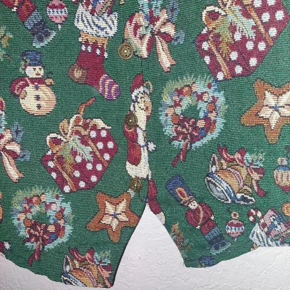 Vintage Bobbie Brooks Womens Christmas Vest XXL Green Tapestry Button - Picture 5 of 8